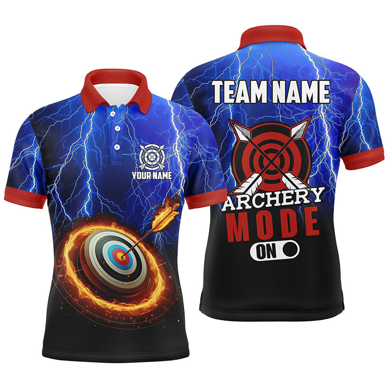 Personalized Archery Mode On Thunder Lightning Blue Polo Shirts, 3D Target Archery Jerseys
