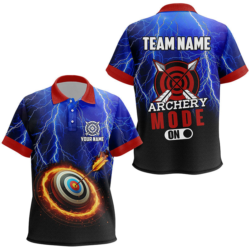Personalized Archery Mode On Thunder Lightning Blue Polo Shirts, 3D Target Archery Jerseys