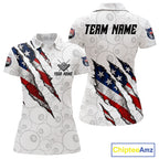 Personalized White Grunge American Flag Billiard Shirt, Patriotic 8 Ball Pool Team Jersey