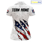 Personalized White Grunge American Flag Billiard Shirt, Patriotic 8 Ball Pool Team Jersey