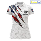 Personalized White Grunge American Flag Billiard Shirt, Patriotic 8 Ball Pool Team Jersey
