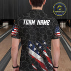 Custom Black Grunge American Flag Bowling Shirt, Patriotic Bowling League Team Jersey