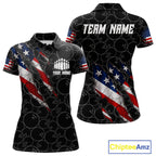 Custom Black Grunge American Flag Bowling Shirt, Patriotic Bowling League Team Jersey