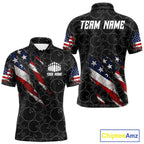 Custom Black Grunge American Flag Bowling Shirt, Patriotic Bowling League Team Jersey