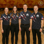Custom Black Grunge American Flag Bowling Shirt, Patriotic Bowling League Team Jersey