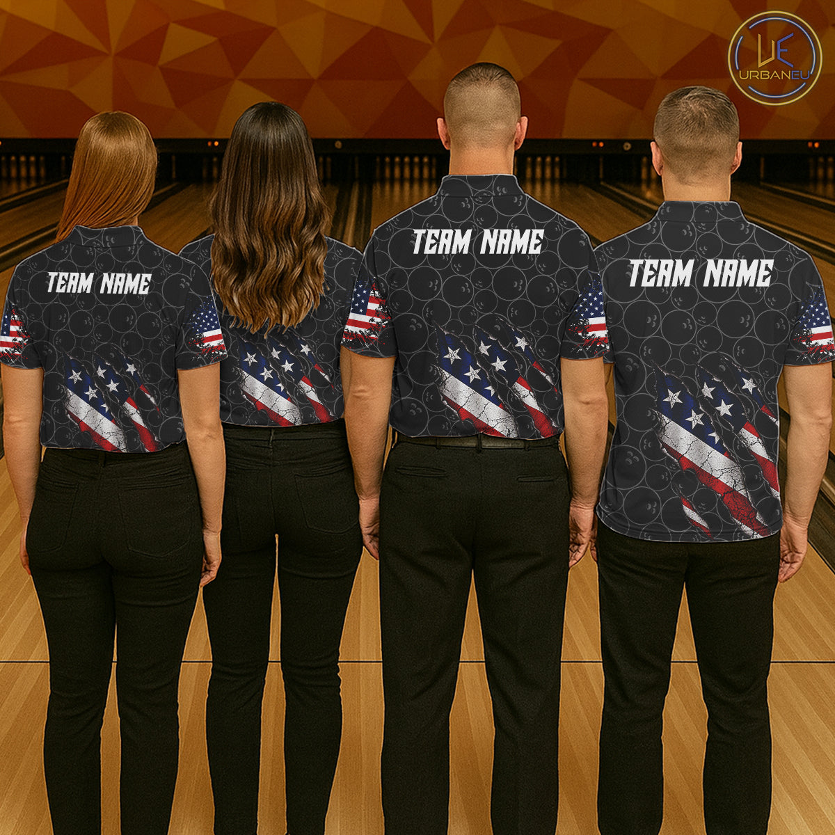Custom Black Grunge American Flag Bowling Shirt, Patriotic Bowling League Team Jersey