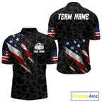 Custom Black Grunge American Flag Bowling Shirt, Patriotic Bowling League Team Jersey