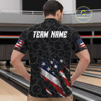Custom Black Grunge American Flag Bowling Shirt, Patriotic Bowling League Team Jersey