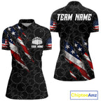 Custom Black Grunge American Flag Bowling Shirt, Patriotic Bowling League Team Jersey