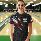 Custom Black Grunge American Flag Bowling Shirt, Patriotic Bowling League Team Jersey