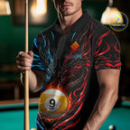 Blue And Red Custom Dragon 9 Ball Fire Billiard Shirts, Pool Team Jersey Polo & 1/4 Zip