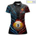 Blue And Red Custom Dragon 9 Ball Fire Billiard Shirts, Pool Team Jersey Polo & 1/4 Zip