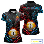 Blue And Red Custom Dragon 9 Ball Fire Billiard Shirts, Pool Team Jersey Polo & 1/4 Zip