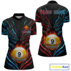 Blue And Red Custom Dragon 9 Ball Fire Billiard Shirts, Pool Team Jersey Polo & 1/4 Zip