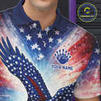 American Flag Eagle Bowling Polo & 1/4 Zip Shirts Custom Patriotic Bowling Team Jersey