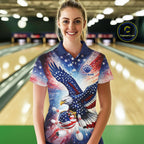 American Flag Eagle Bowling Polo & 1/4 Zip Shirts Custom Patriotic Bowling Team Jersey
