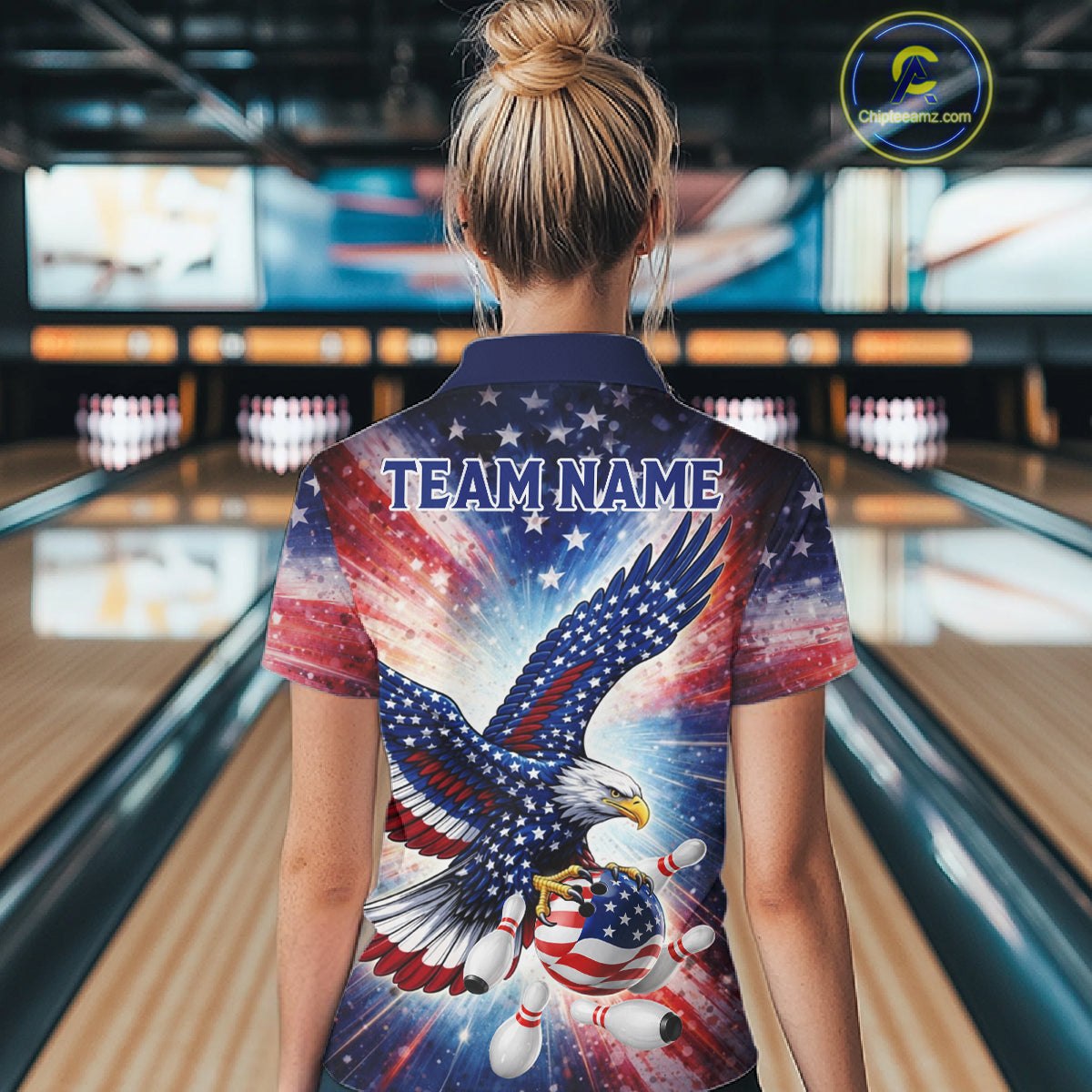 American Flag Eagle Bowling Polo & 1/4 Zip Shirts Custom Patriotic Bowling Team Jersey
