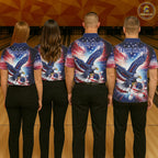 American Flag Eagle Bowling Polo & 1/4 Zip Shirts Custom Patriotic Bowling Team Jersey