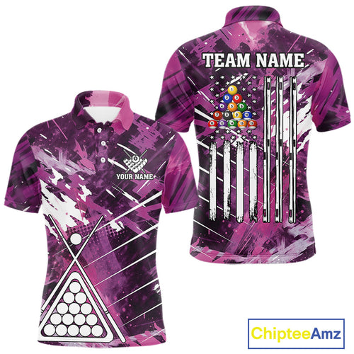 Purple Grunge US Flag Billiard Shirt Custom 8 Ball Pool Team Shirt, Billiard Jersey