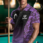 Custom Purple Camo US Flag 8 Ball Pool Shirt, Billiard Team Jersey Polo & 1/4 Zip