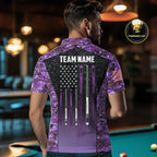 Custom Purple Camo US Flag 8 Ball Pool Shirt, Billiard Team Jersey Polo & 1/4 Zip
