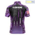 Custom Purple Camo US Flag 8 Ball Pool Shirt, Billiard Team Jersey Polo & 1/4 Zip