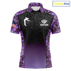 Custom Purple Camo US Flag 8 Ball Pool Shirt, Billiard Team Jersey Polo & 1/4 Zip