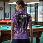 Custom Purple Camo US Flag 8 Ball Pool Shirt, Billiard Team Jersey Polo & 1/4 Zip