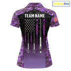 Custom Purple Camo US Flag 8 Ball Pool Shirt, Billiard Team Jersey Polo & 1/4 Zip