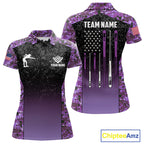 Custom Purple Camo US Flag 8 Ball Pool Shirt, Billiard Team Jersey Polo & 1/4 Zip