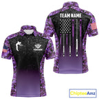 Custom Purple Camo US Flag 8 Ball Pool Shirt, Billiard Team Jersey Polo & 1/4 Zip