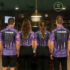 Custom Purple Camo US Flag 8 Ball Pool Shirt, Billiard Team Jersey Polo & 1/4 Zip