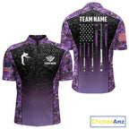 Custom Purple Camo US Flag 8 Ball Pool Shirt, Billiard Team Jersey Polo & 1/4 Zip