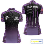 Custom Purple Camo US Flag 8 Ball Pool Shirt, Billiard Team Jersey Polo & 1/4 Zip