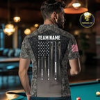 Custom Vintage Camo US Flag 8 Ball Pool Shirt, Billiard Team Jersey Polo & 1/4 Zip