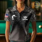Custom Vintage Camo US Flag 8 Ball Pool Shirt, Billiard Team Jersey Polo & 1/4 Zip