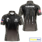 Custom Vintage Camo US Flag 8 Ball Pool Shirt, Billiard Team Jersey Polo & 1/4 Zip