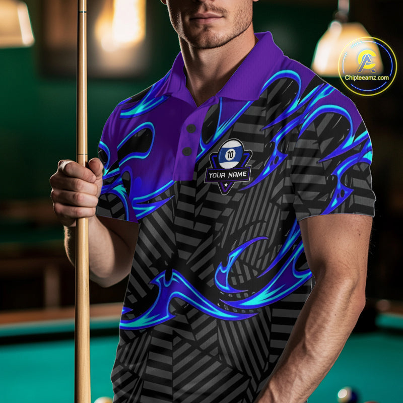 Personalized Blue Purple 10 Ball Pool Billiard Shirts Custom 10 Ball Billiard Team Jersey