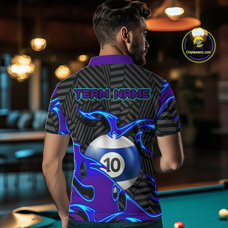 Personalized Blue Purple 10 Ball Pool Billiard Shirts Custom 10 Ball Billiard Team Jersey