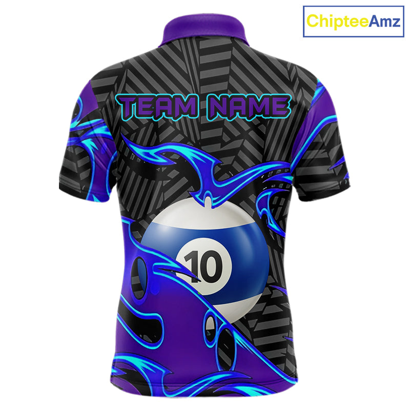 Personalized Blue Purple 10 Ball Pool Billiard Shirts Custom 10 Ball Billiard Team Jersey