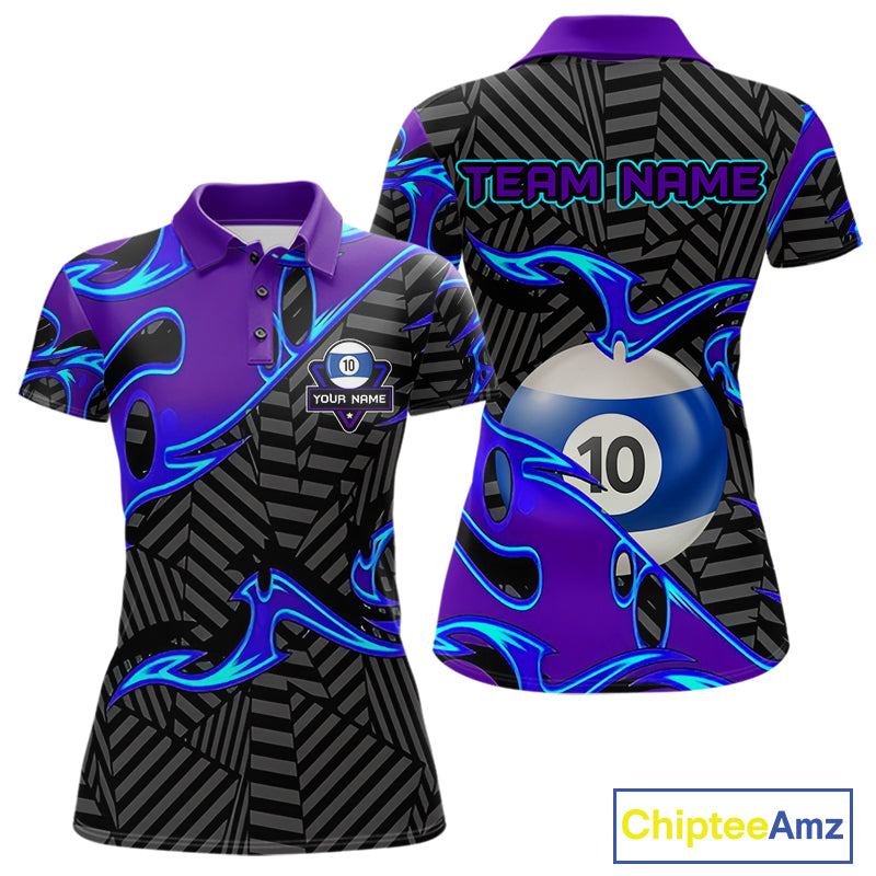 Personalized Blue Purple 10 Ball Pool Billiard Shirts Custom 10 Ball Billiard Team Jersey