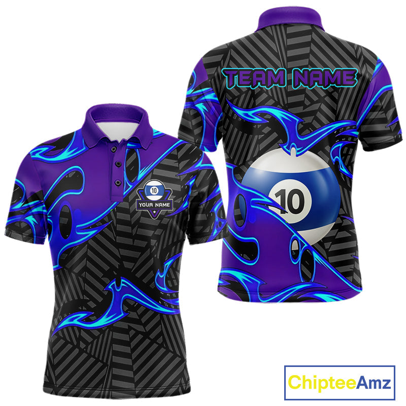 Personalized Blue Purple 10 Ball Pool Billiard Shirts Custom 10 Ball Billiard Team Jersey
