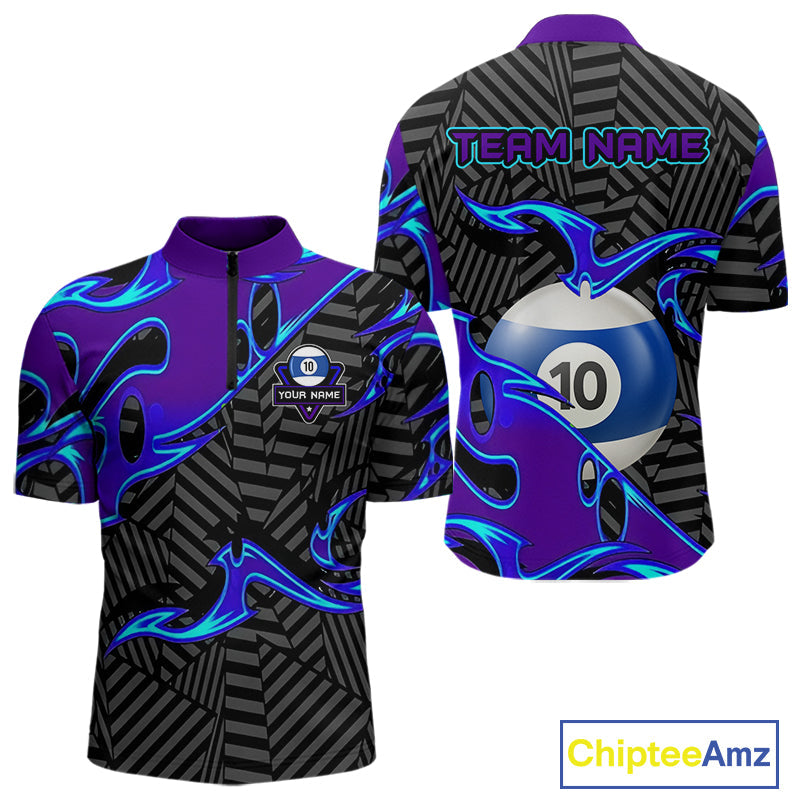 Personalized Blue Purple 10 Ball Pool Billiard Shirts Custom 10 Ball Billiard Team Jersey