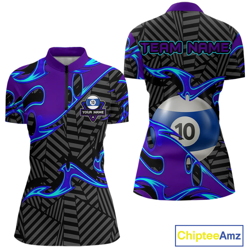 Personalized Blue Purple 10 Ball Pool Billiard Shirts Custom 10 Ball Billiard Team Jersey