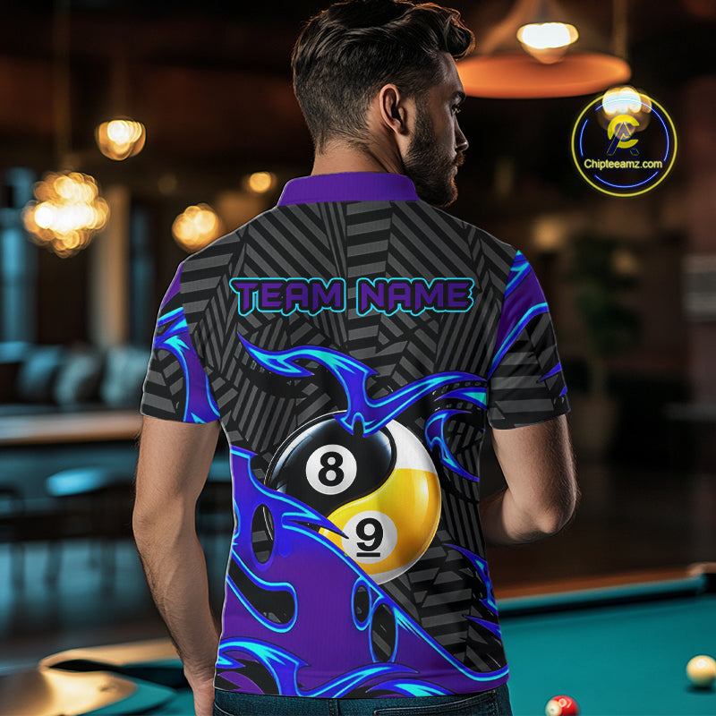 Personalized Blue Purple Yin-Yang Billiard Shirts Custom 8 Ball & 9 Ball Pool Team Jersey