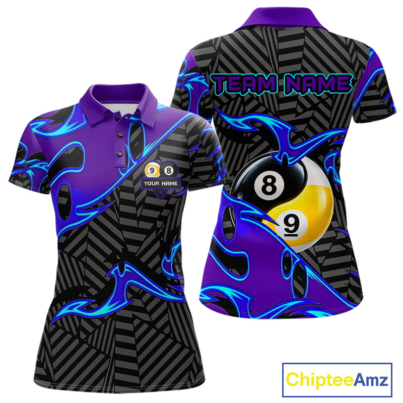 Personalized Blue Purple Yin-Yang Billiard Shirts Custom 8 Ball & 9 Ball Pool Team Jersey