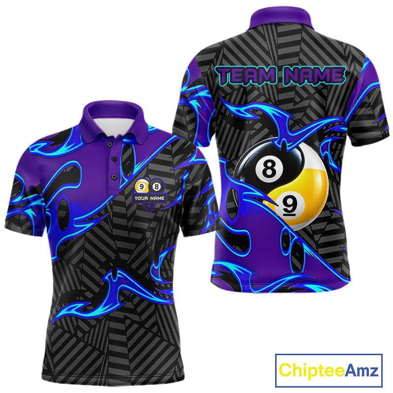 Personalized Blue Purple Yin-Yang Billiard Shirts Custom 8 Ball & 9 Ball Pool Team Jersey