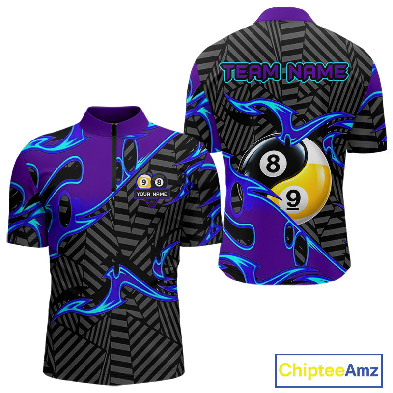 Personalized Blue Purple Yin-Yang Billiard Shirts Custom 8 Ball & 9 Ball Pool Team Jersey