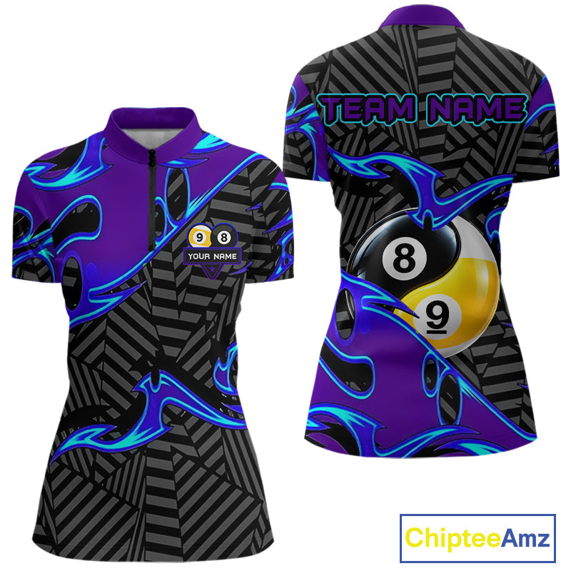 Personalized Blue Purple Yin-Yang Billiard Shirts Custom 8 Ball & 9 Ball Pool Team Jersey