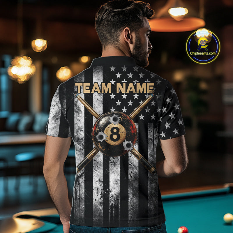 Gun Cowboy Skeleton 8 Ball Pool Billiard Shirt Retro Billiards 1/4-Zip Polo Jersey
